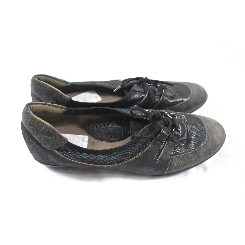 Sesto Meucci Pewter Metallic Suede Oxford Comfort Flats Lace Up Italy Sz 7.5 AA - Picture 6 of 11
